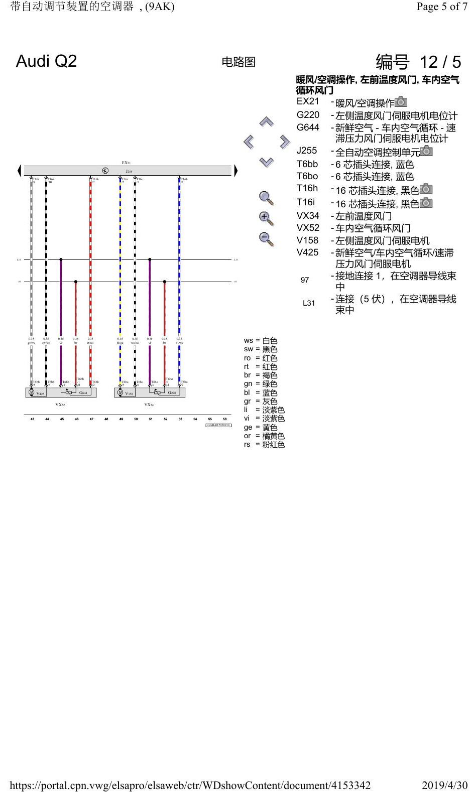 奥迪Q2L 电路图 带自动调节装置的空调器, (9AK), 自 2016 年 6 月起 电路图