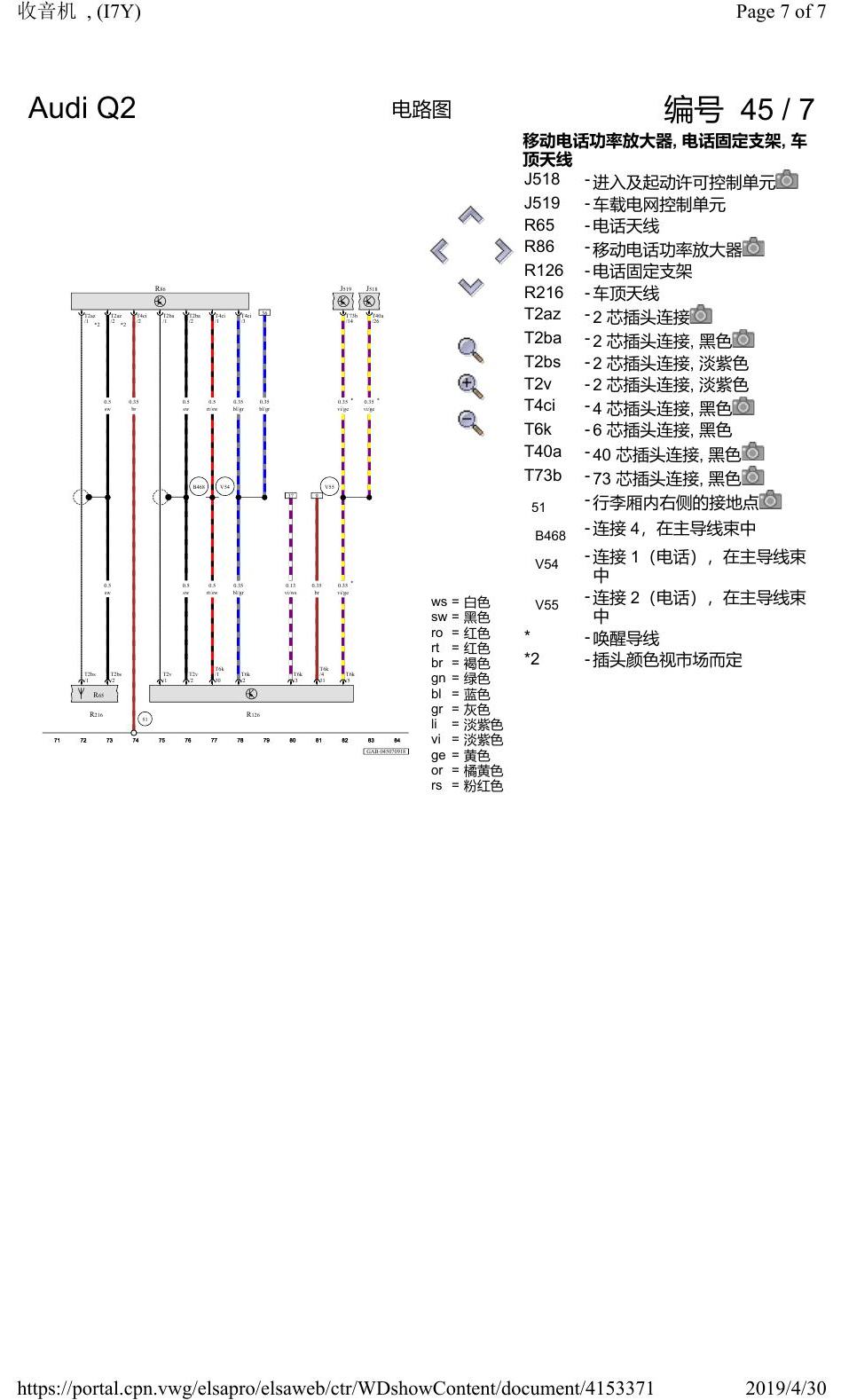 奥迪Q2L 电路图 收音机, (I7Y), 自 2016 年 6 月起 电路图