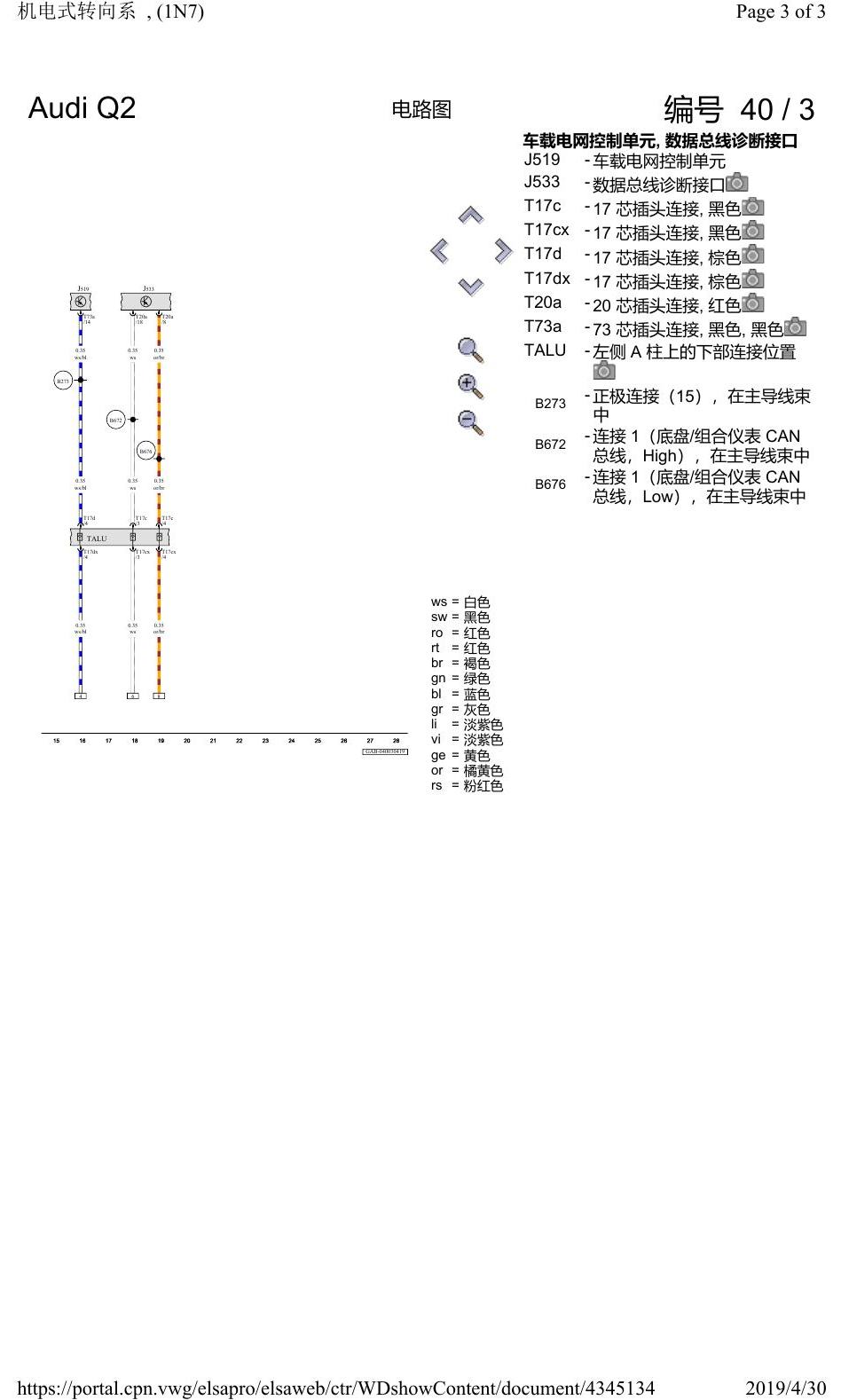 奥迪Q2L 电路图 机电式转向系, (1N7), 自 2016 年 6 月起 电路图