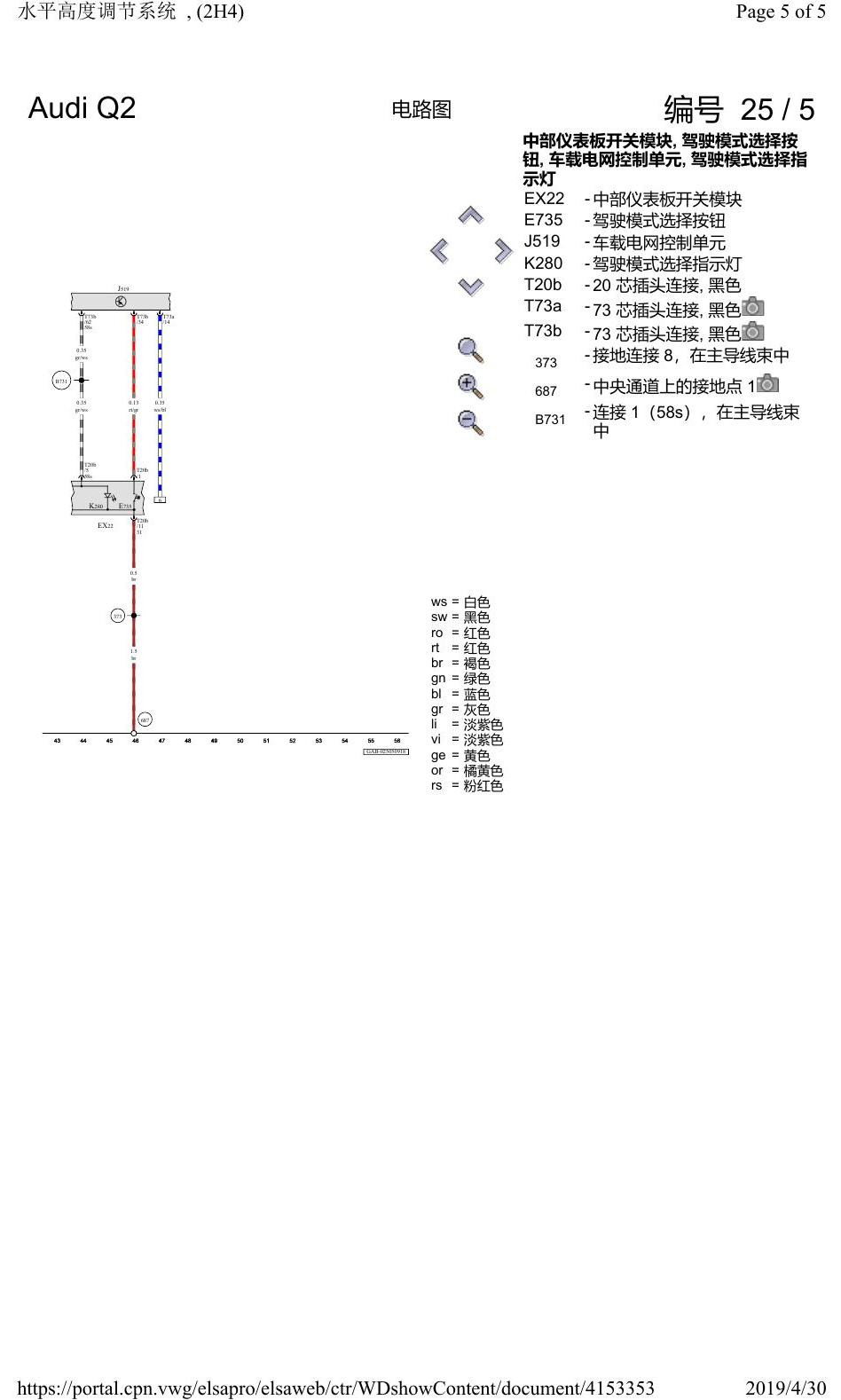 奥迪Q2L 电路图 水平高度调节系统, (2H4), 自 2016 年 6 月起 电路图