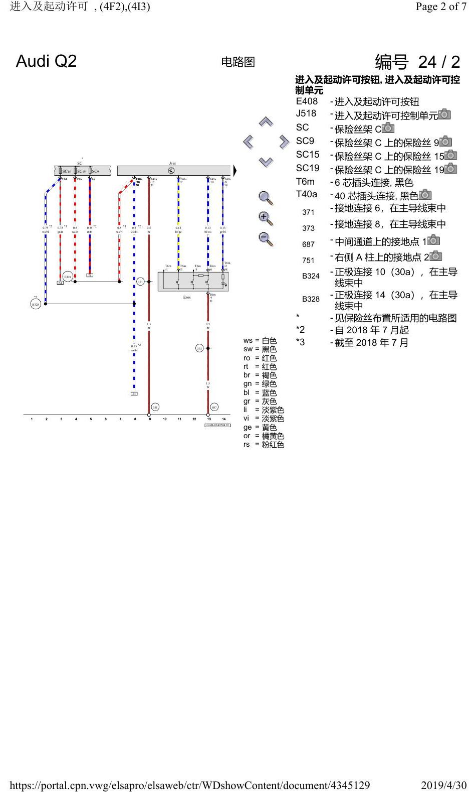 奥迪Q2L 电路图 进入及起动许可, (4F2),(4I3), 自 2016 年 6 月起 电路图