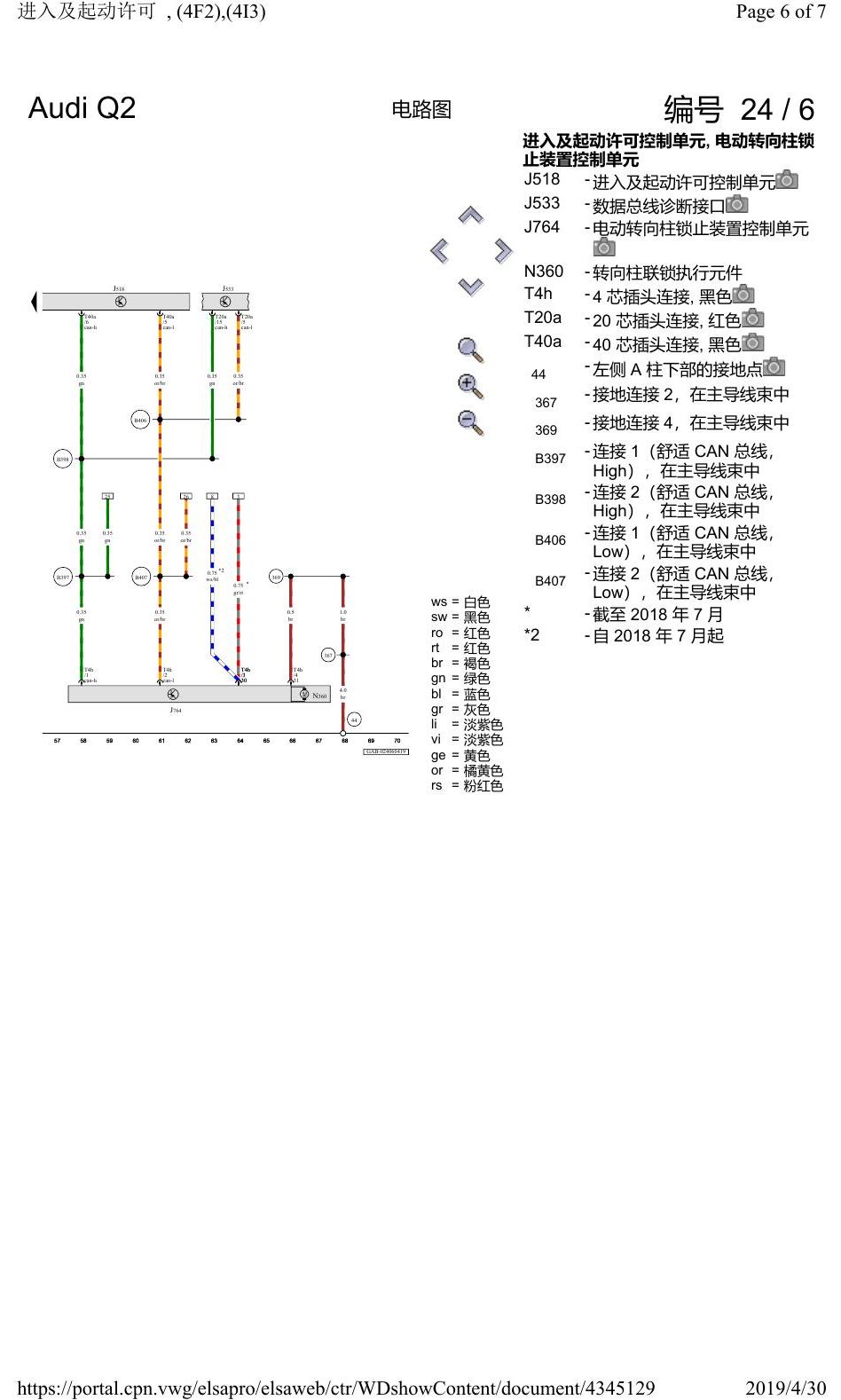 奥迪Q2L 电路图 进入及起动许可, (4F2),(4I3), 自 2016 年 6 月起 电路图