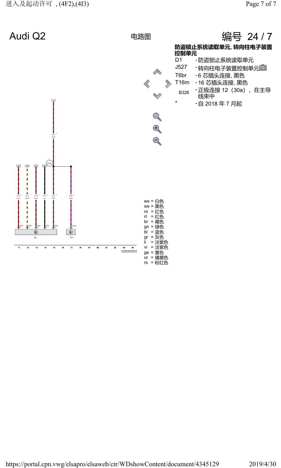 奥迪Q2L 电路图 进入及起动许可, (4F2),(4I3), 自 2016 年 6 月起 电路图