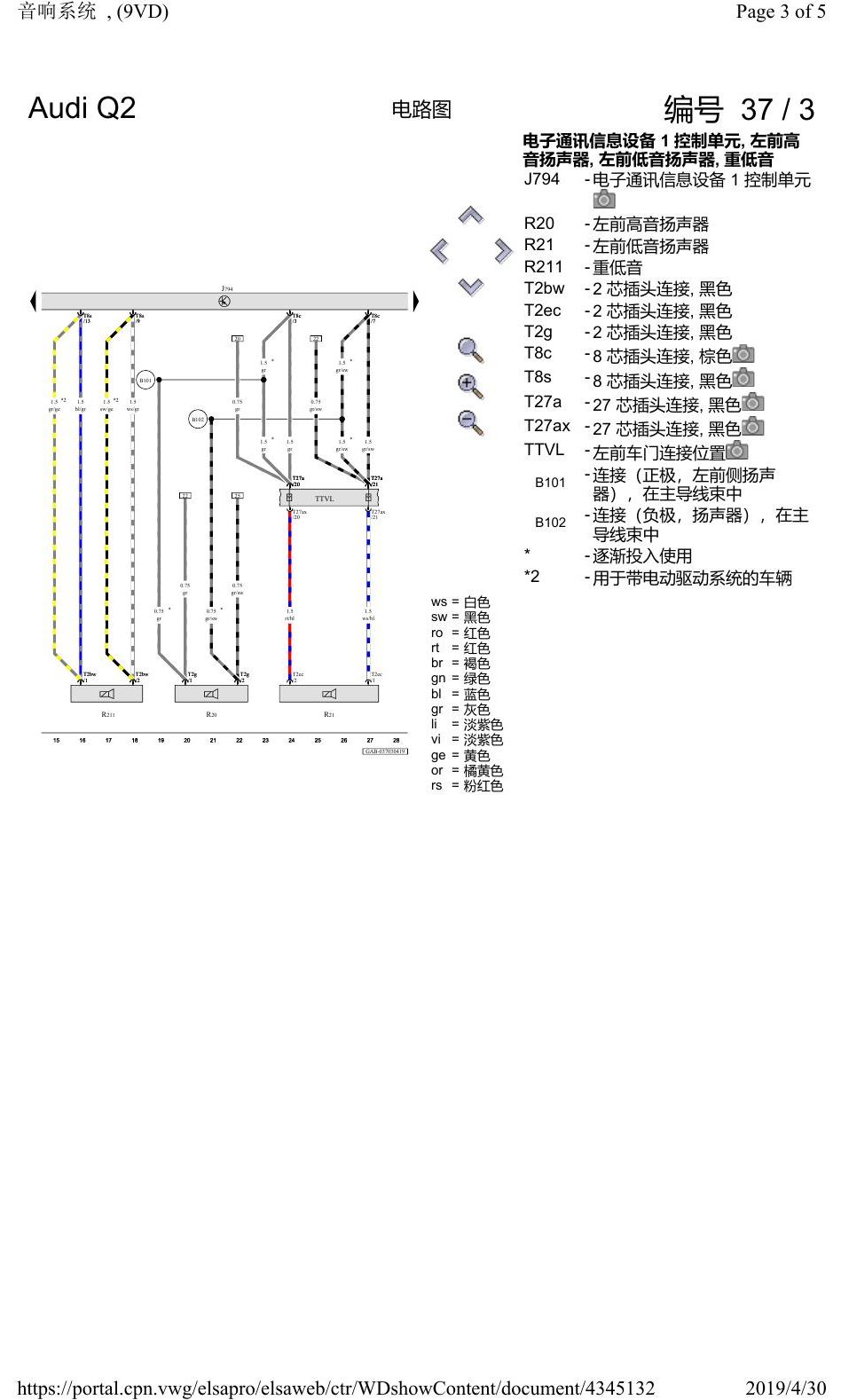 奥迪Q2L 电路图 音响系统, (9VD), 自 2016 年 6 月起 电路图