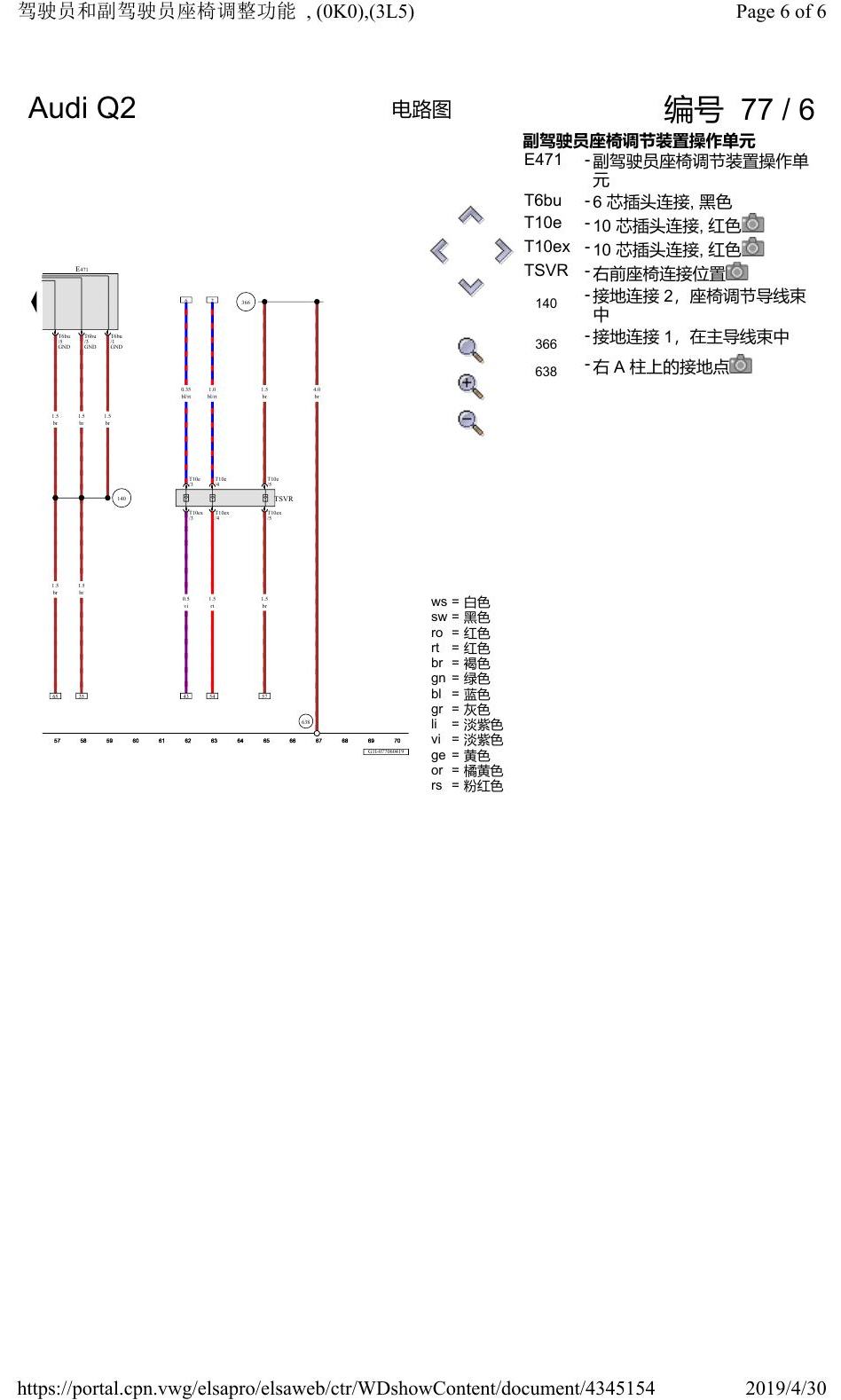 奥迪Q2L 电路图 驾驶员和副驾驶员座椅调整功能, (0K0),(3L5), 自 2018 年 8 月起 电路图