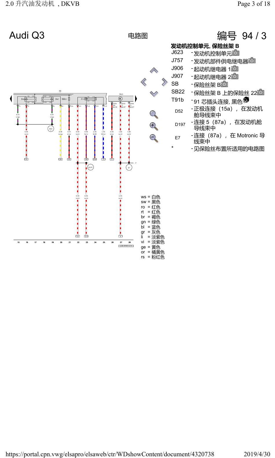 奥迪Q3L 电路图 2.0 升汽油发动机, DKVB, 自 2019 年 1 月起 电路图
