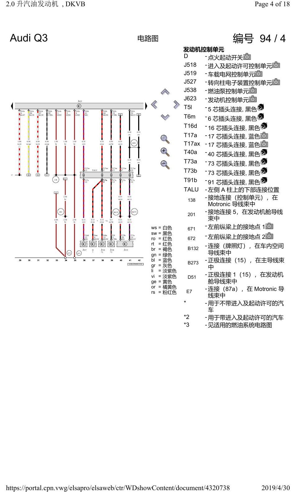 奥迪Q3L 电路图 2.0 升汽油发动机, DKVB, 自 2019 年 1 月起 电路图