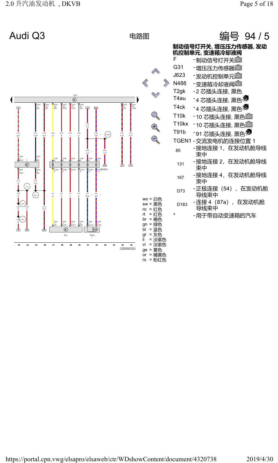 奥迪Q3L 电路图 2.0 升汽油发动机, DKVB, 自 2019 年 1 月起 电路图