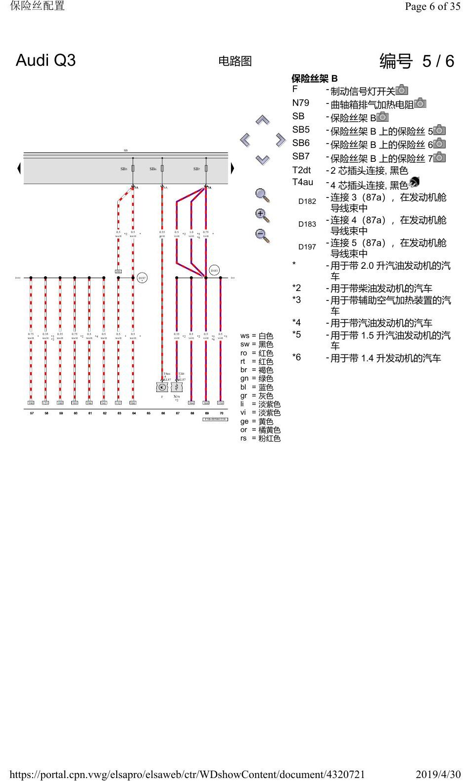 奥迪Q3L 电路图 保险丝配置, 自 2018 年 6 月起 电路图
