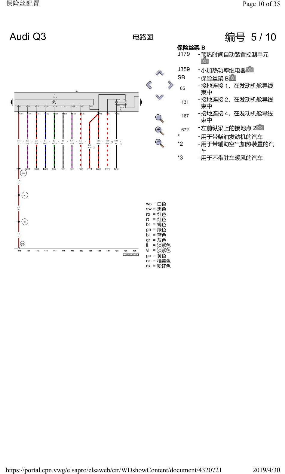 奥迪Q3L 电路图 保险丝配置, 自 2018 年 6 月起 电路图