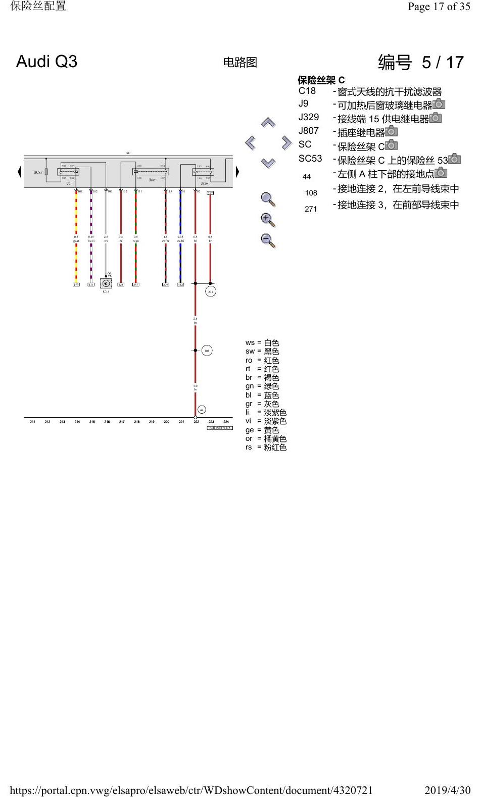 奥迪Q3L 电路图 保险丝配置, 自 2018 年 6 月起 电路图