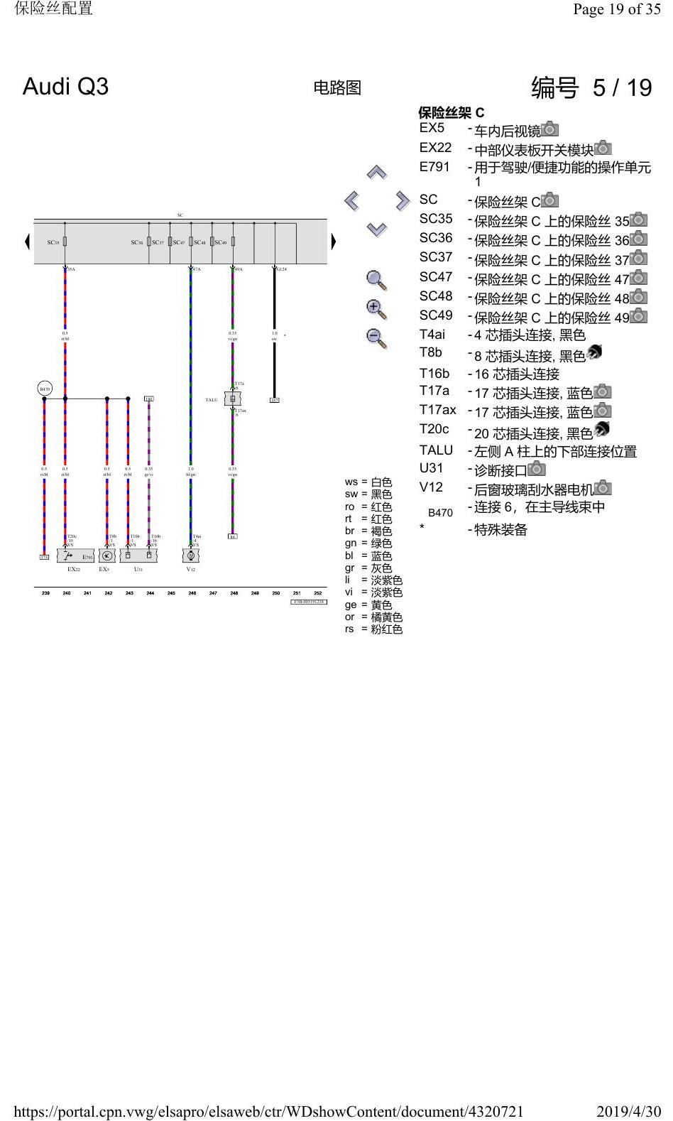 奥迪Q3L 电路图 保险丝配置, 自 2018 年 6 月起 电路图