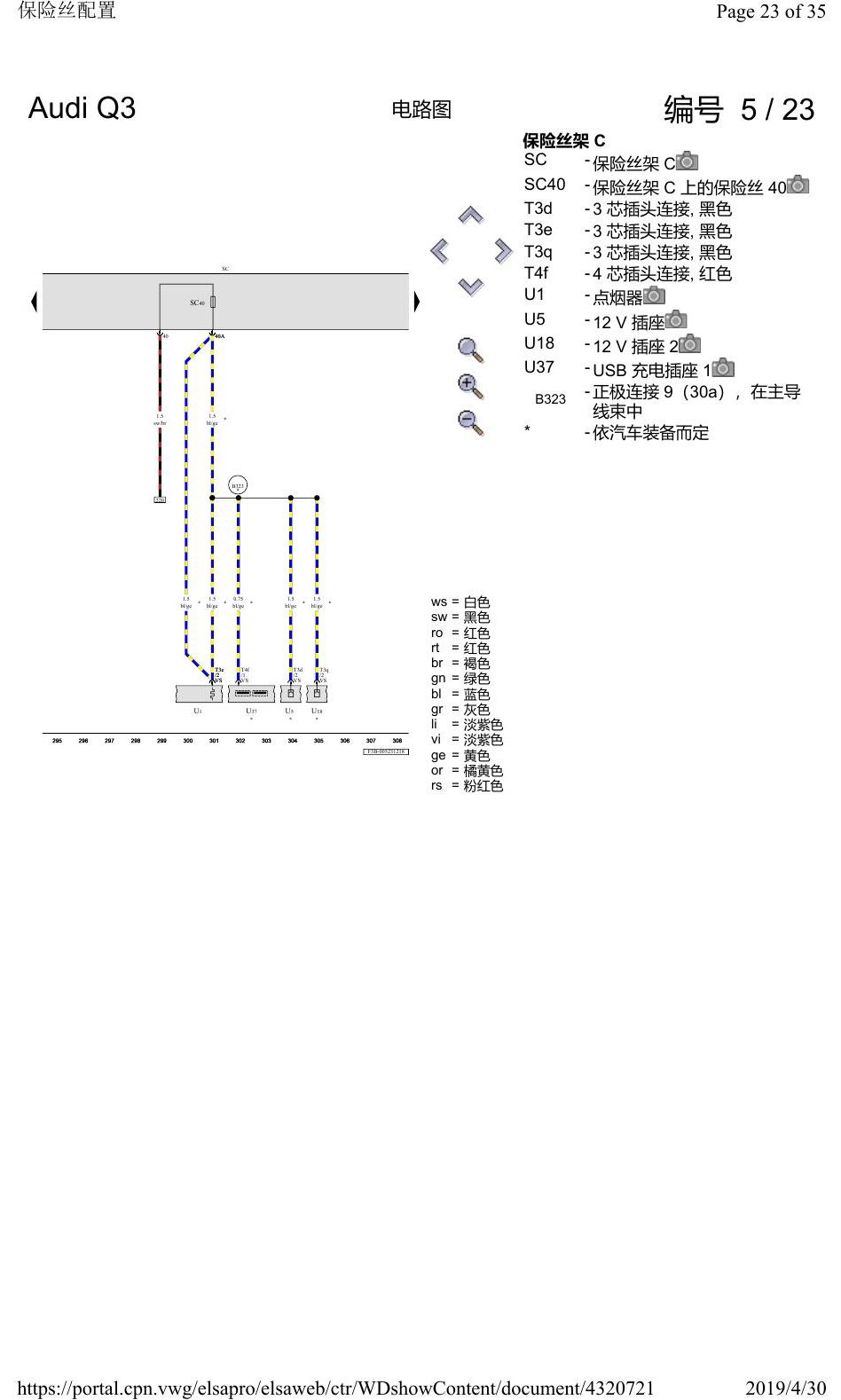 奥迪Q3L 电路图 保险丝配置, 自 2018 年 6 月起 电路图