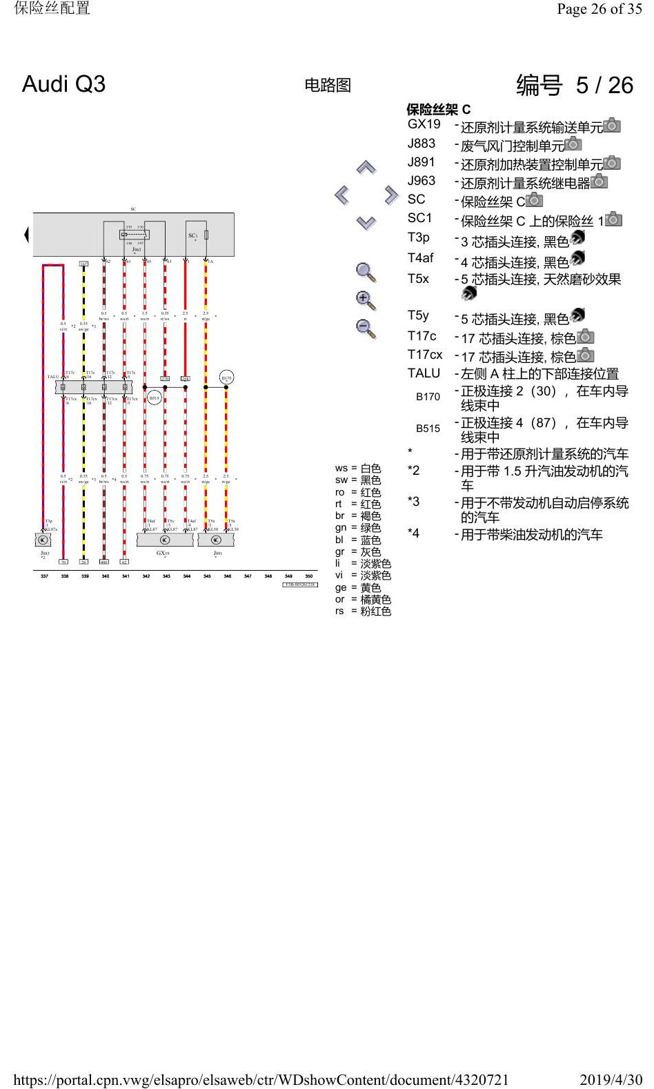奥迪Q3L 电路图 保险丝配置, 自 2018 年 6 月起 电路图