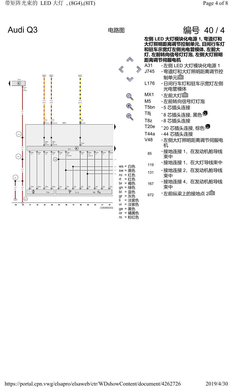 奥迪Q3L 电路图 带矩阵光束的 LED 大灯, (8G4),(8IT), 自 2018 年 6 月起 电路图
