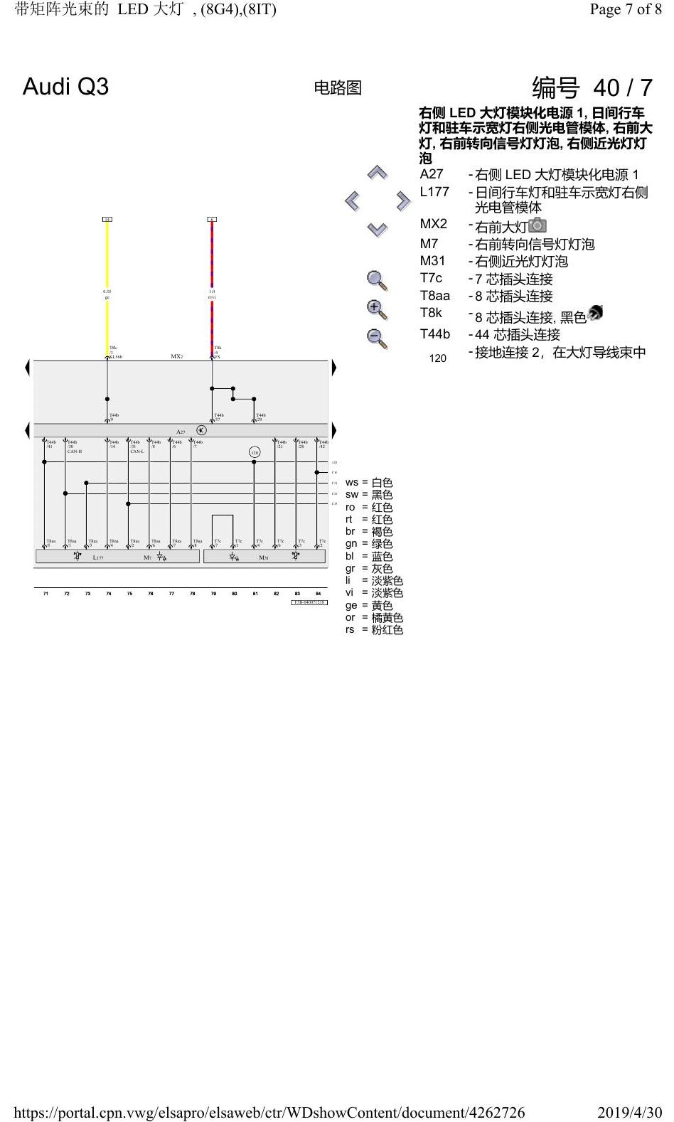 奥迪Q3L 电路图 带矩阵光束的 LED 大灯, (8G4),(8IT), 自 2018 年 6 月起 电路图