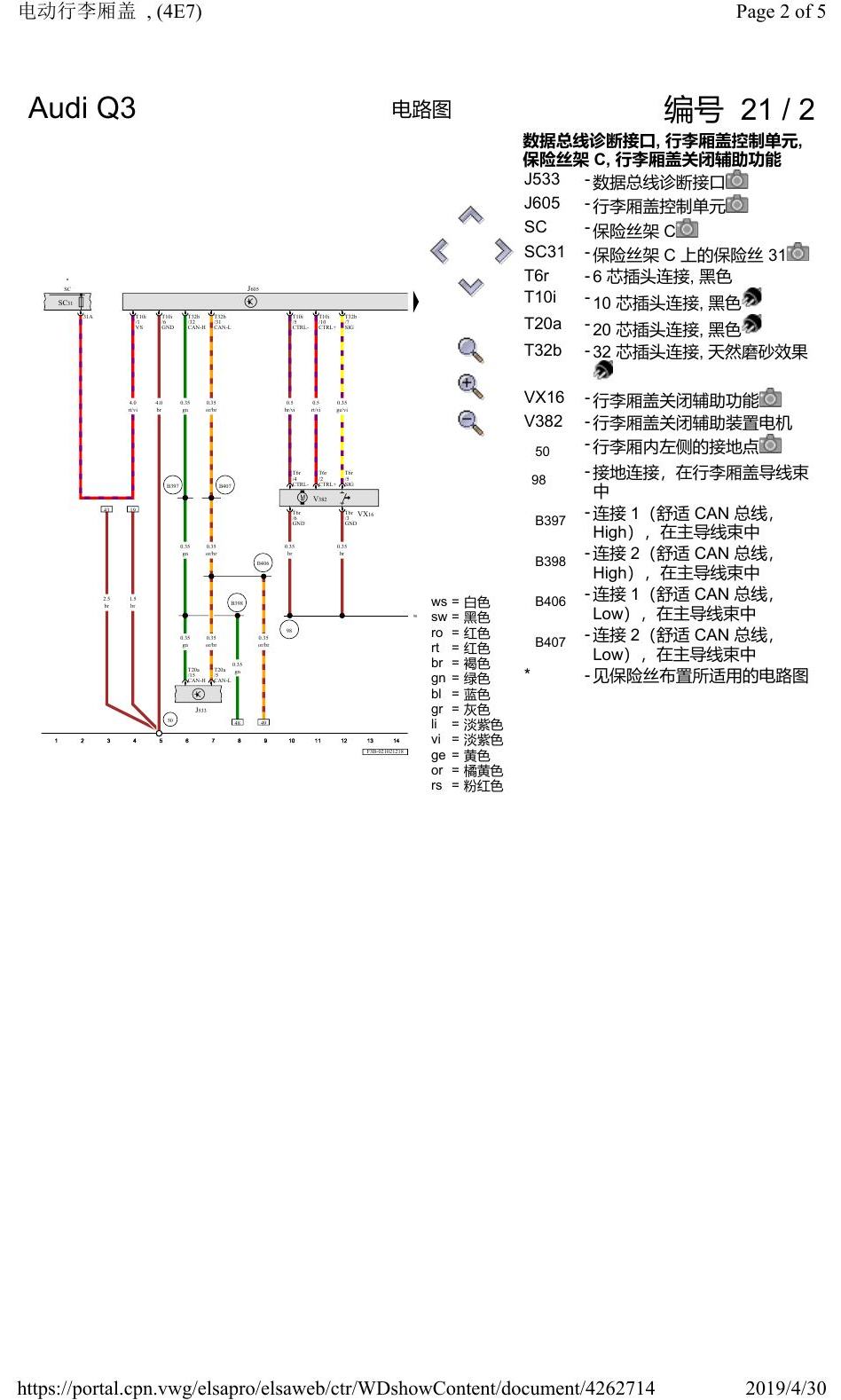奥迪Q3L 电路图 电动行李厢盖, (4E7), 自 2018 年 6 月起 电路图