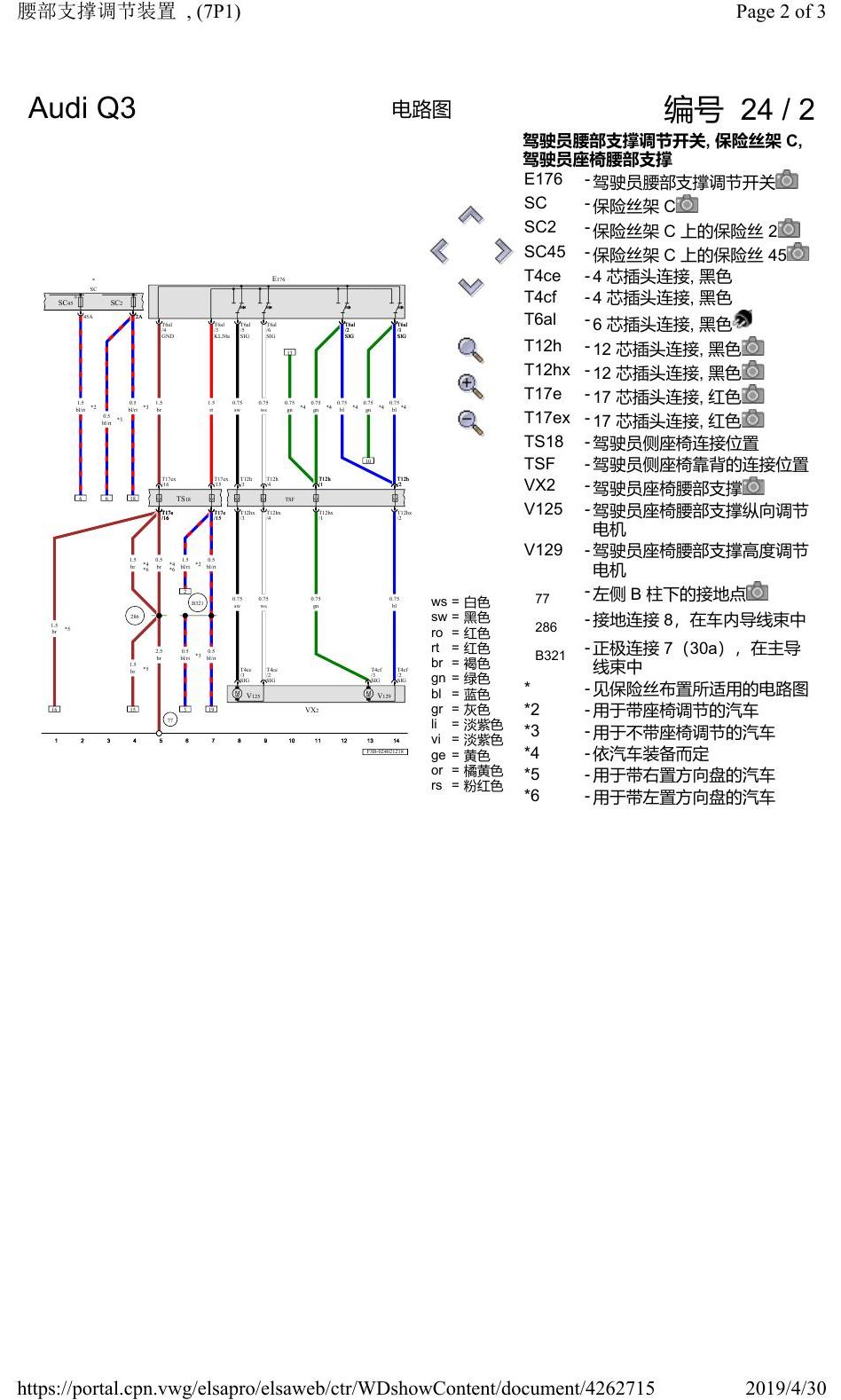 奥迪Q3L 电路图 腰部支撑调节装置, (7P1), 自 2018 年 6 月起 电路图