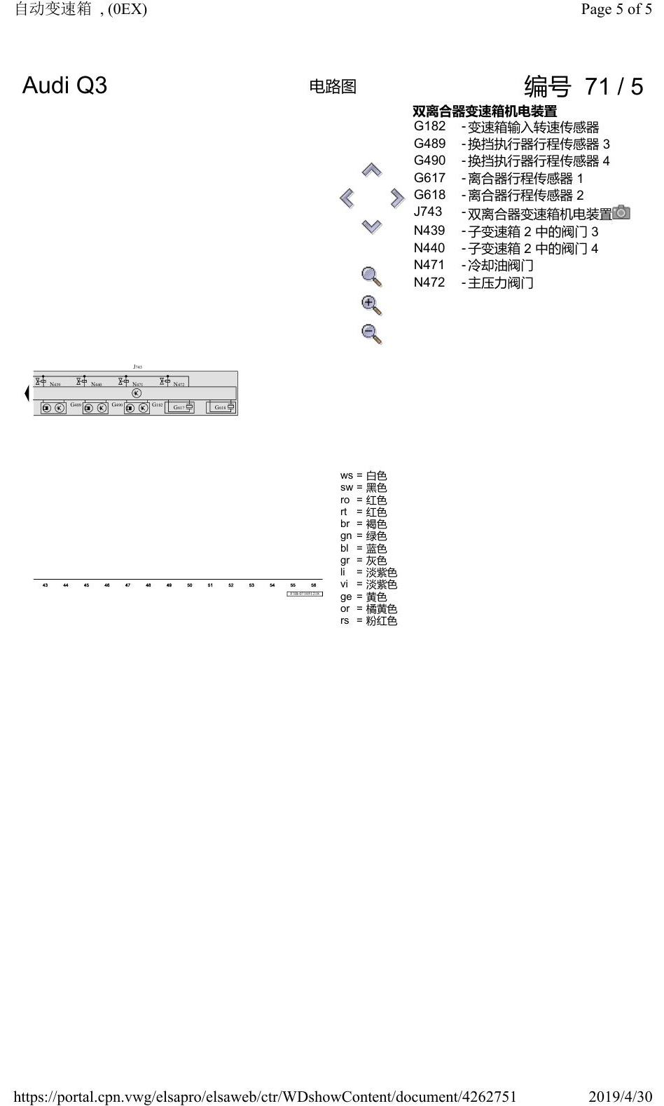 奥迪Q3L 电路图 自动变速箱, (0EX), 自 2018 年 6 月起 电路图
