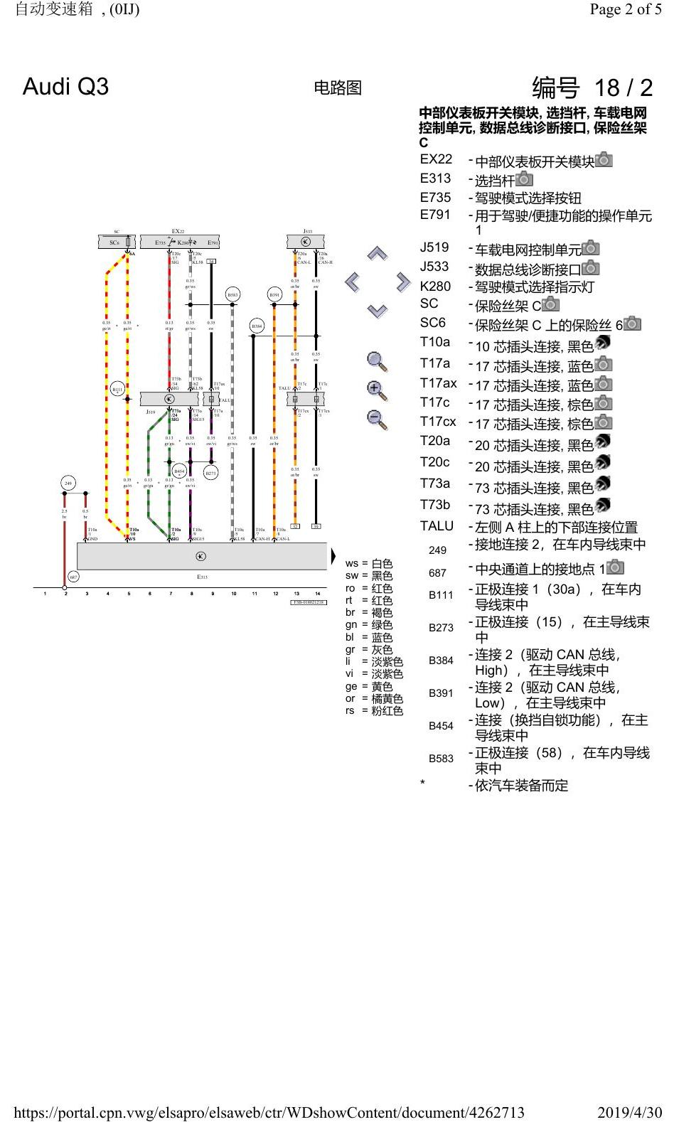 奥迪Q3L 电路图 自动变速箱, (0IJ), 自 2018 年 7 月起 电路图