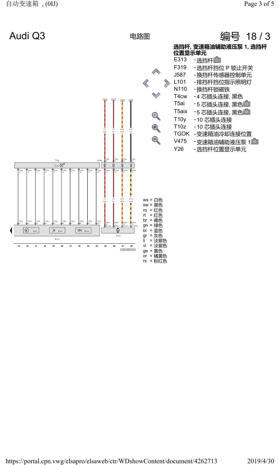 奥迪Q3L 电路图 自动变速箱, (0IJ), 自 2018 年 7 月起 电路图