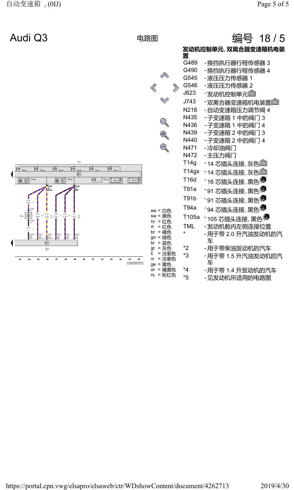 奥迪Q3L 电路图 自动变速箱, (0IJ), 自 2018 年 7 月起 电路图