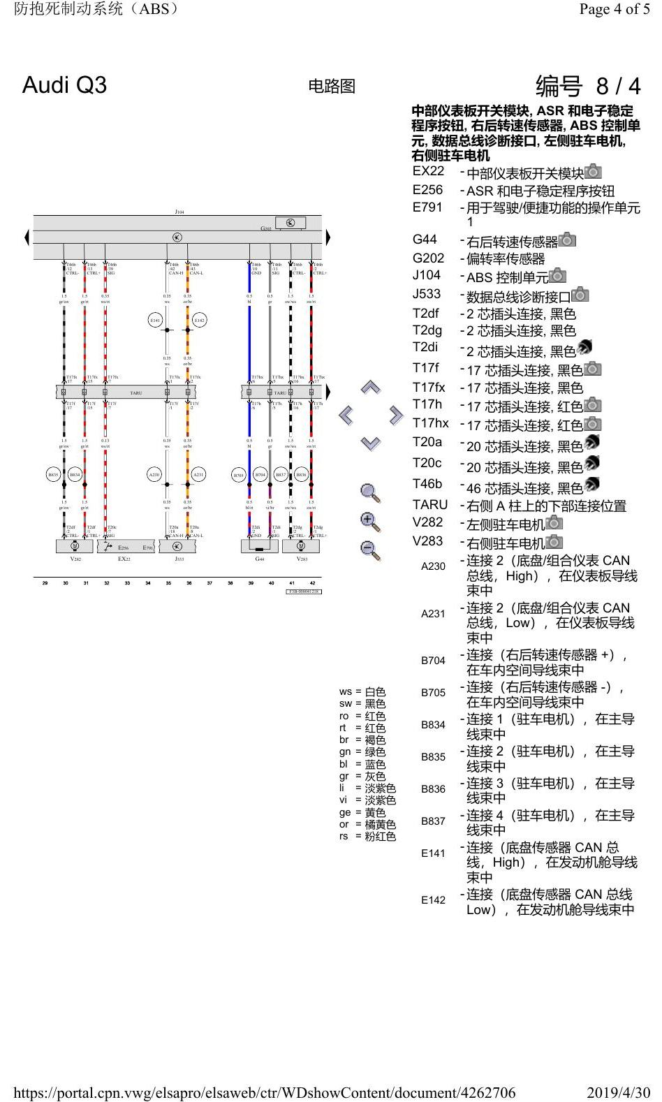 奥迪Q3L 电路图 防抱死制动系统(ABS), 自 2018 年 6 月起 电路图