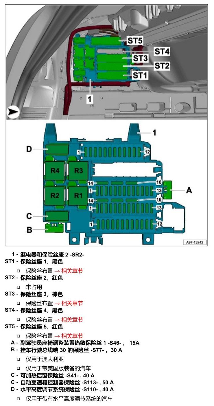 奥迪Q5L 安装位置 保险丝 电路图