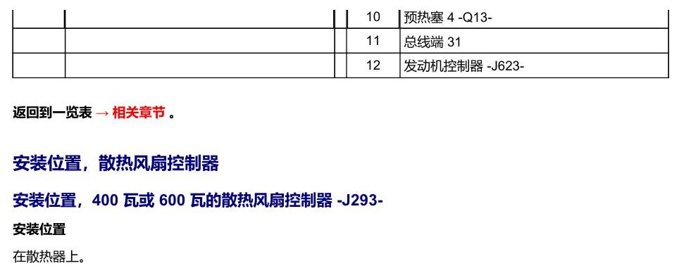 奥迪Q5L 安装位置 汽车前部的控制器 电路图