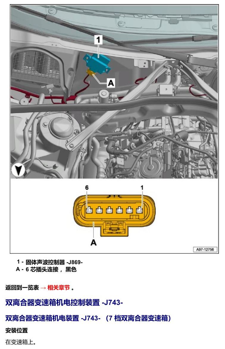 奥迪Q5L 安装位置 汽车前部的控制器 电路图