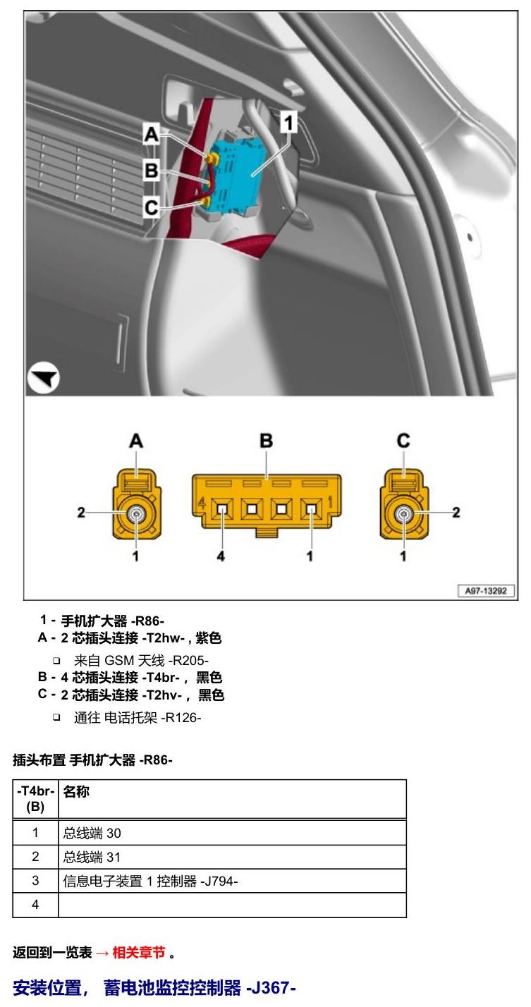 奥迪Q5L 安装位置 车辆后部的控制器 电路图