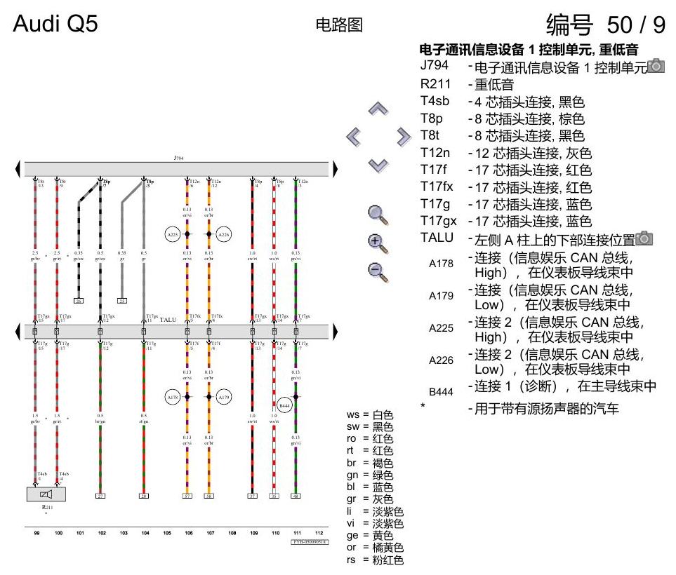 奥迪Q5L 电路图 MMI high,带导航系统 , (I8H) 电路图