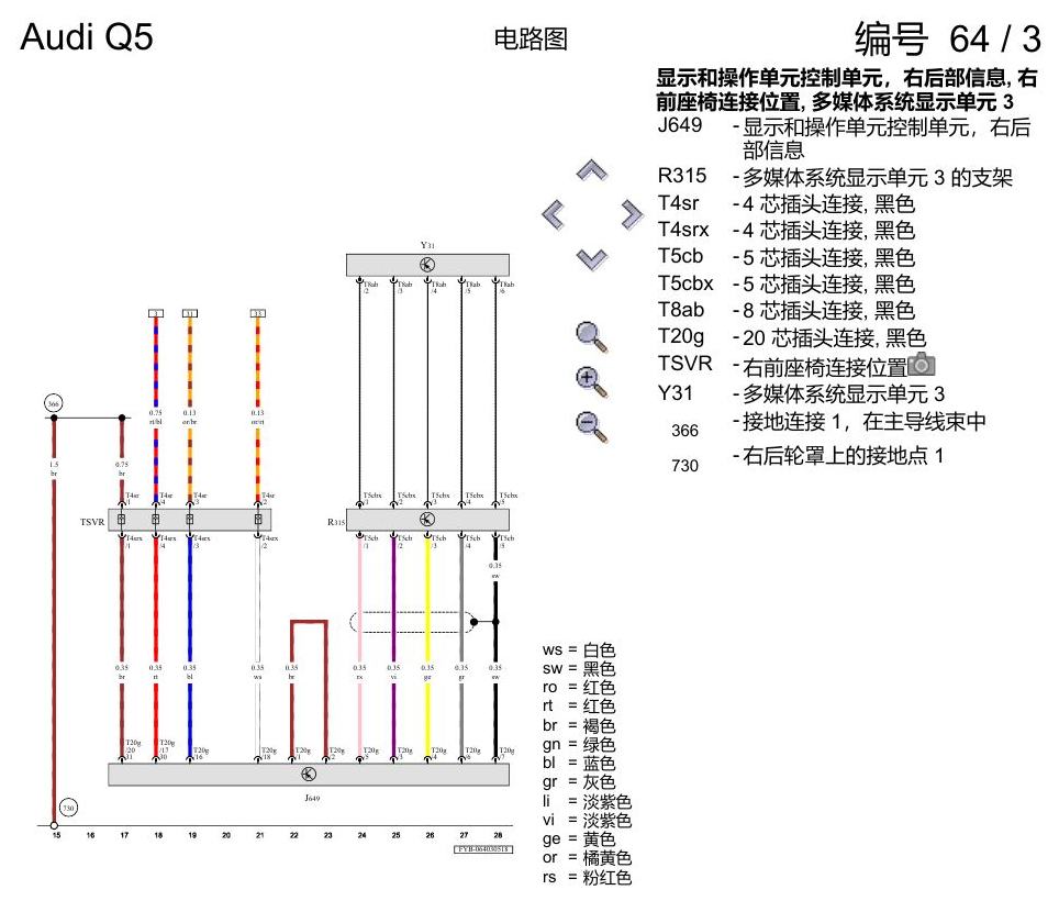 奥迪Q5L 电路图 后座区娱乐视听装置(RSE) , (9WM),(9WQ) 电路图