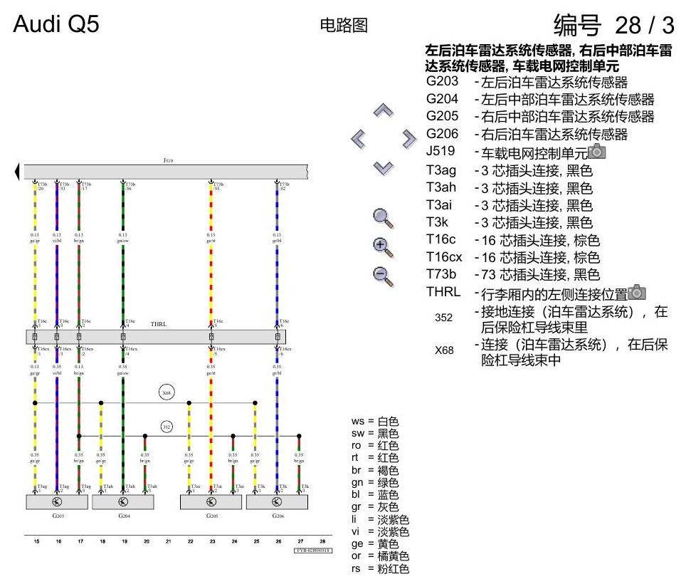 奥迪Q5L 电路图 后部泊车雷达系统(PDC) , (7X1) 电路图