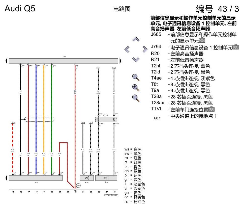 奥迪Q5L 电路图 带收音机的多媒体界面(MMI) , (I8E),(I8S) 电路图