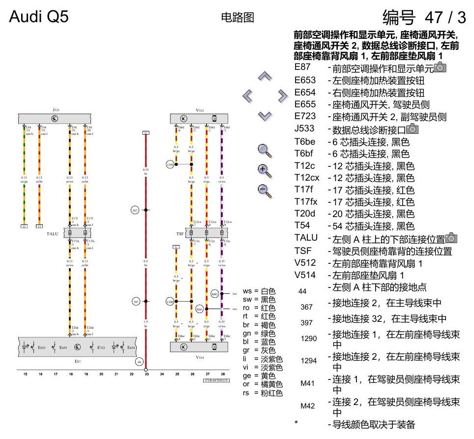奥迪Q5L 电路图 座椅通风 , (4D3) 电路图