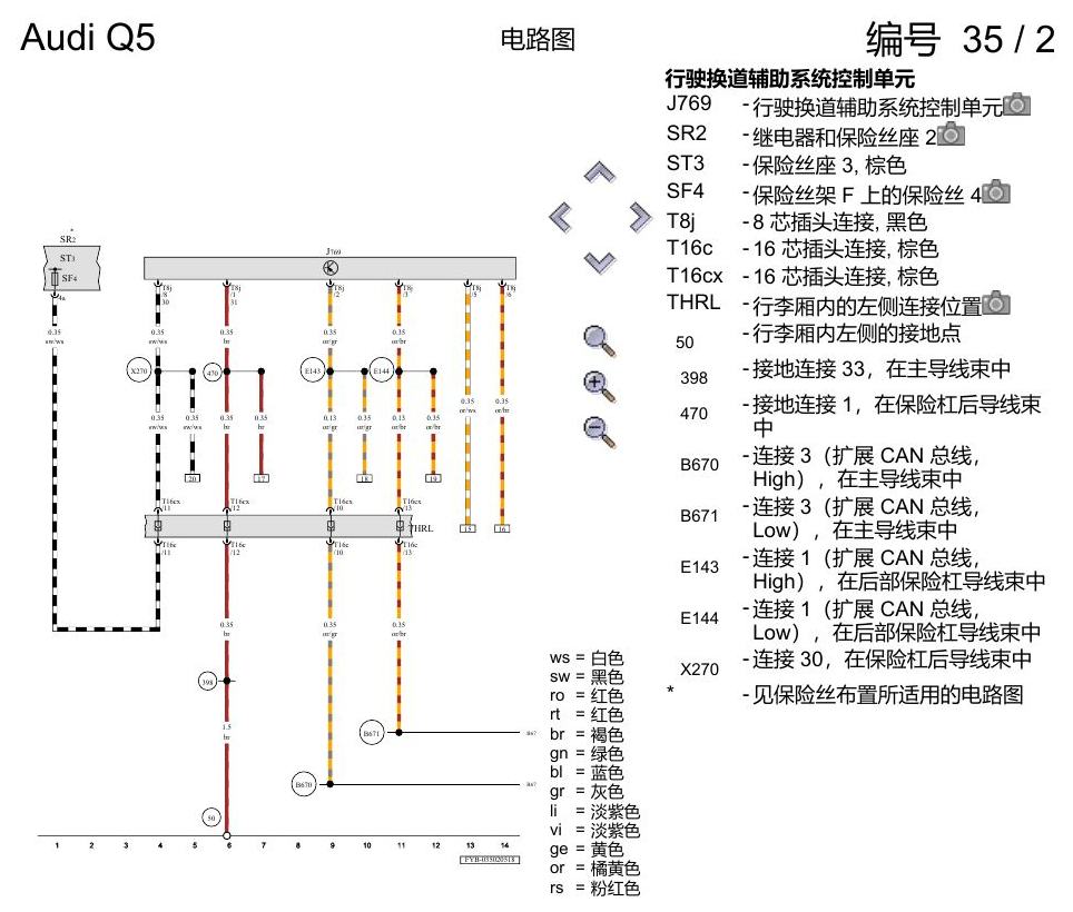 奥迪Q5L 电路图 换道辅助系统 , (7Y1) 电路图