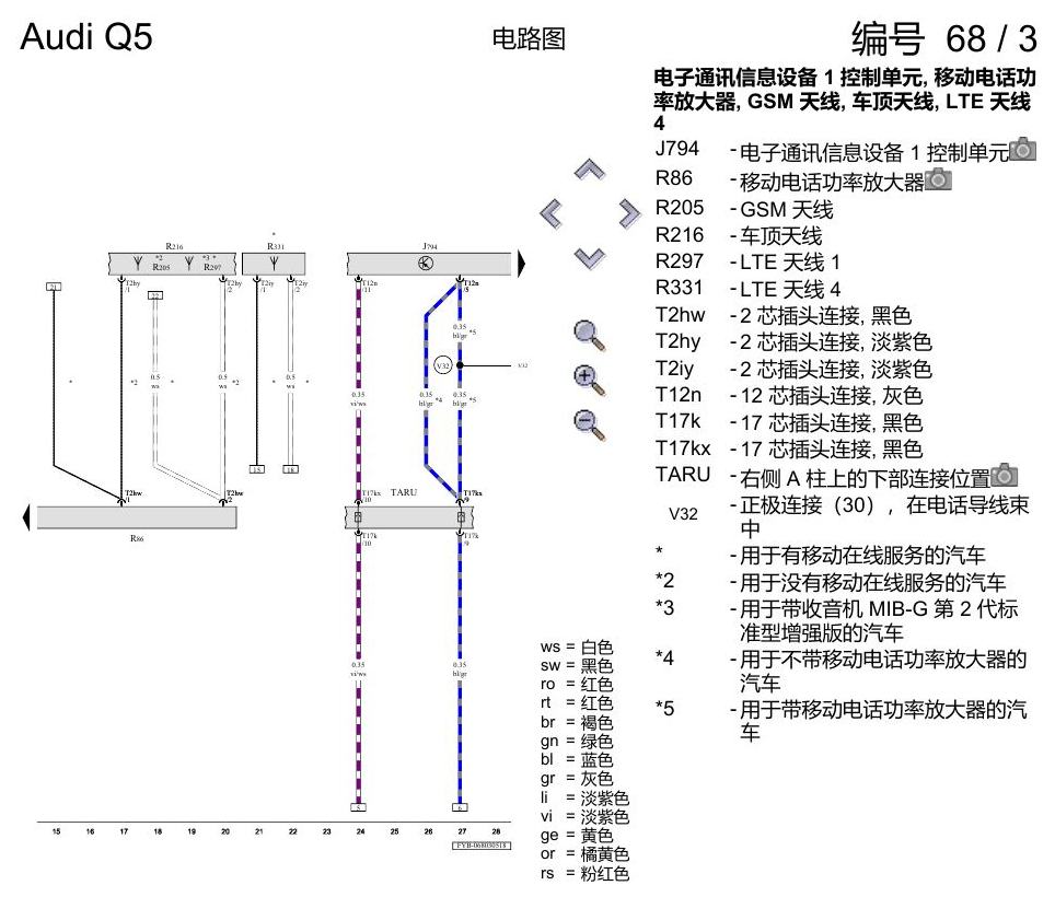 奥迪Q5L 电路图 移动电话系统 , (9ZE),(IW0),(IW3) 电路图