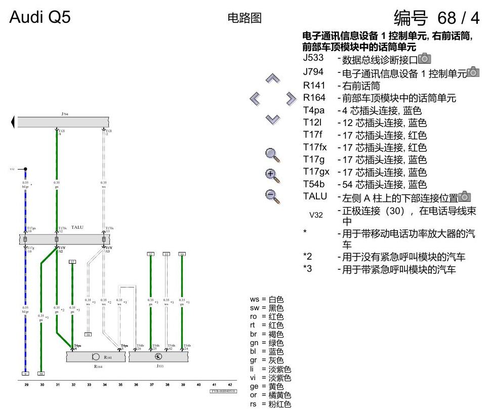 奥迪Q5L 电路图 移动电话系统 , (9ZE),(IW0),(IW3) 电路图