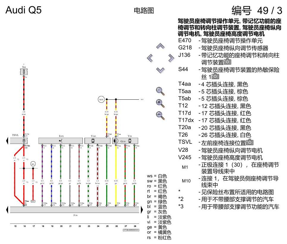奥迪Q5L 电路图 驾驶员和副驾驶员座椅调整功能 , (3L4),(3PB),(3PE) 电路图
