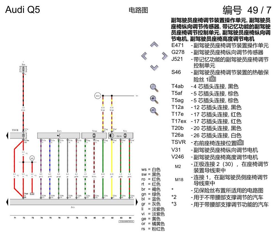奥迪Q5L 电路图 驾驶员和副驾驶员座椅调整功能 , (3L4),(3PB),(3PE) 电路图
