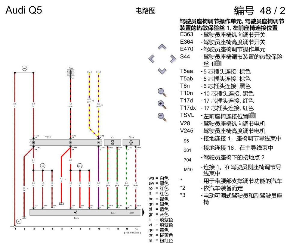 奥迪Q5L 电路图 驾驶员和副驾驶员座椅调整功能 , (3L5),(3PB),(3PE) 电路图