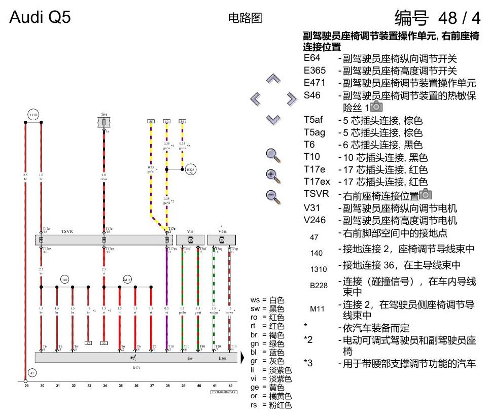 奥迪Q5L 电路图 驾驶员和副驾驶员座椅调整功能 , (3L5),(3PB),(3PE) 电路图