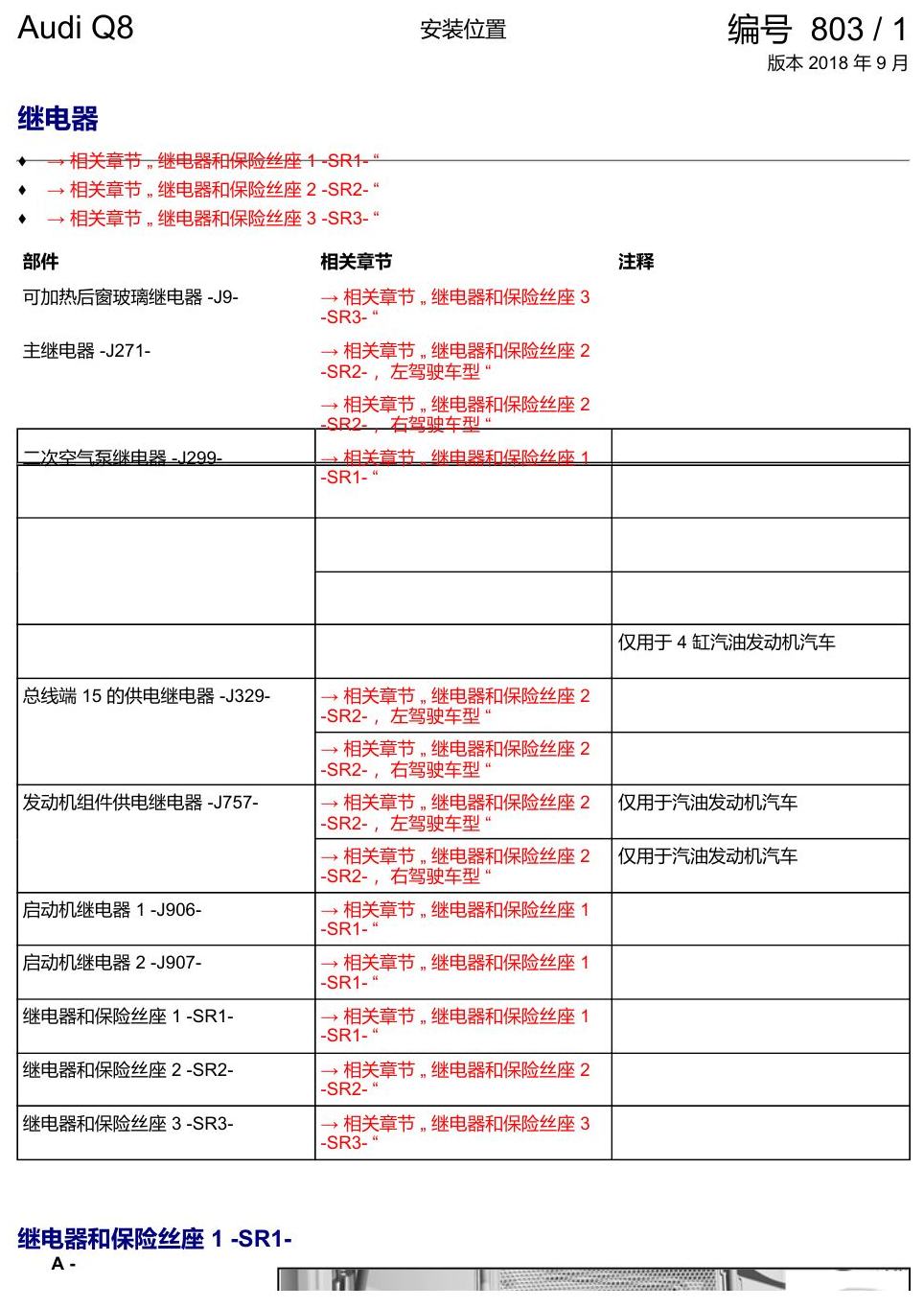 奥迪Q8 安装位置:继电器 电路图