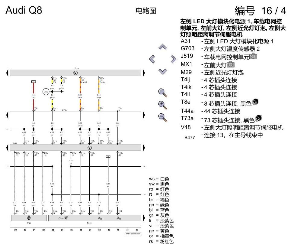 奥迪Q8 电路图 LED 大灯, (8G0),(8G1), 自 2018 年 6 月起 电路图