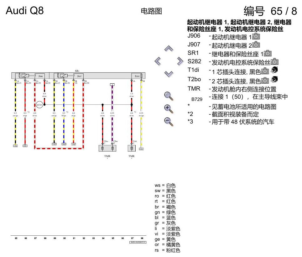 奥迪Q8 电路图 保险丝配置, (L0L), 自 2018 年 6 月起 电路图