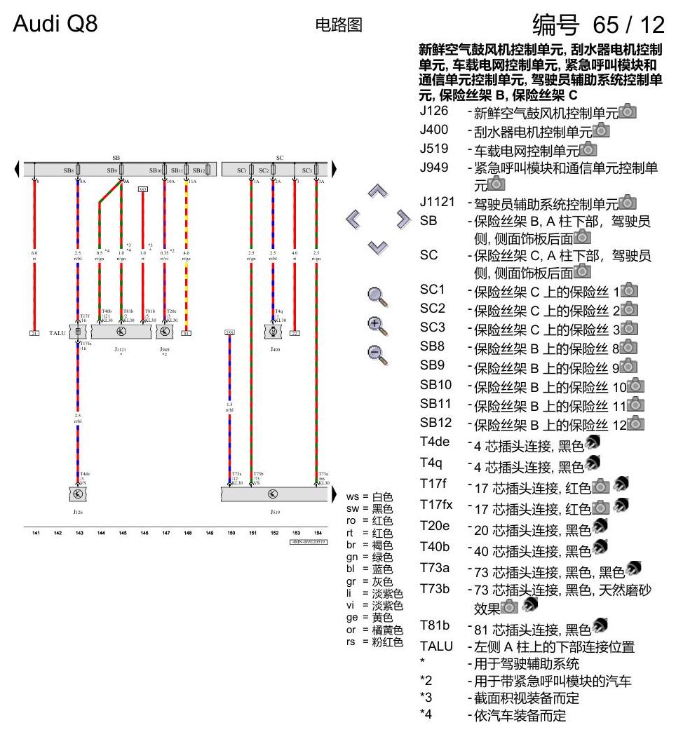 奥迪Q8 电路图 保险丝配置, (L0L), 自 2018 年 6 月起 电路图