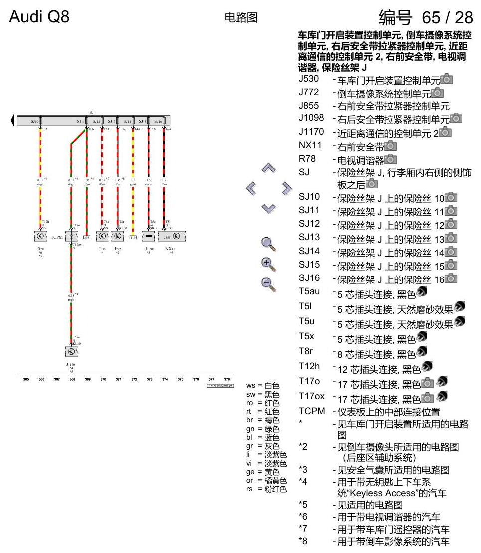 奥迪Q8 电路图 保险丝配置, (L0L), 自 2018 年 6 月起 电路图