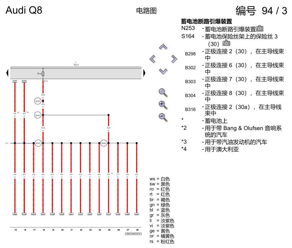 奥迪Q8 电路图 保险丝配置, (L0R), 自 2018 年 7 月起 电路图