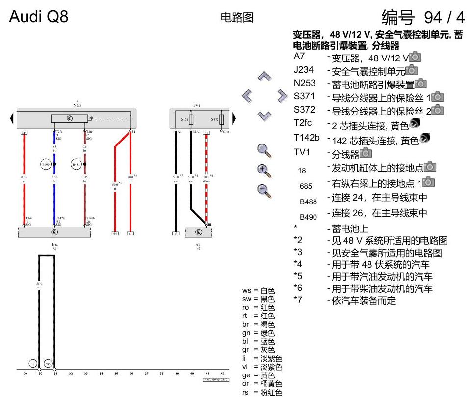 奥迪Q8 电路图 保险丝配置, (L0R), 自 2018 年 7 月起 电路图